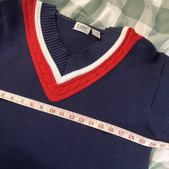 Vintage Tabi Sweater Womens L Tennis Cricket V-neck Pullover Navy Academia - Picture 6 of 8